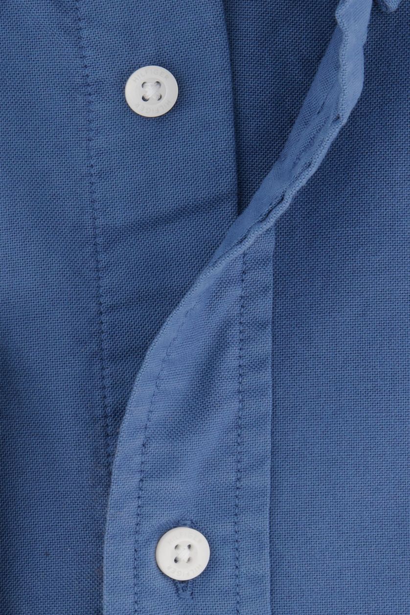 Tommy Hilfiger casual overhemd blauw effen katoen normale fit