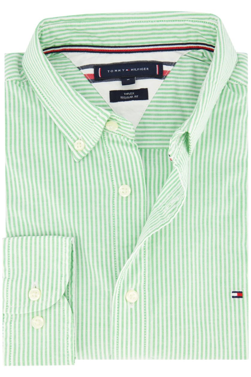 Overhemd Tommy Hilfiger casual normale fit groen gestreept katoen