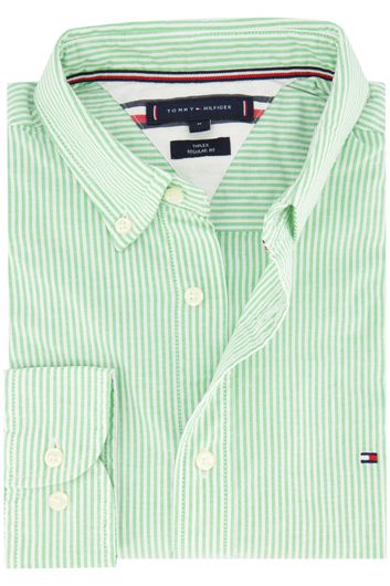 Tommy Hilfiger casual overhemd normale fit groen gestreept katoen