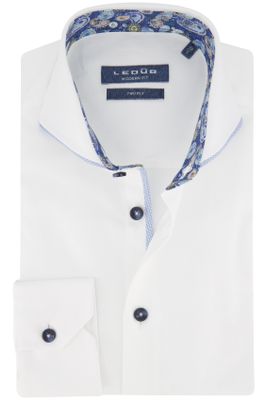 Ledub Ledub business overhemd Modern Fit wit effen katoen normale fit geprinte kraag