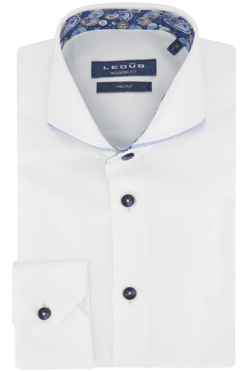 Ledub business overhemd Modern Fit wit effen katoen normale fit geprinte kraag