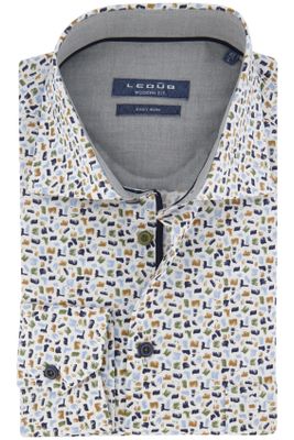 Ledub Ledub business overhemd Modern Fit wit geprint 100% katoen normale fit