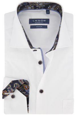 Ledub Ledub business overhemd Modern Fit wit effen katoen geprinte kraag