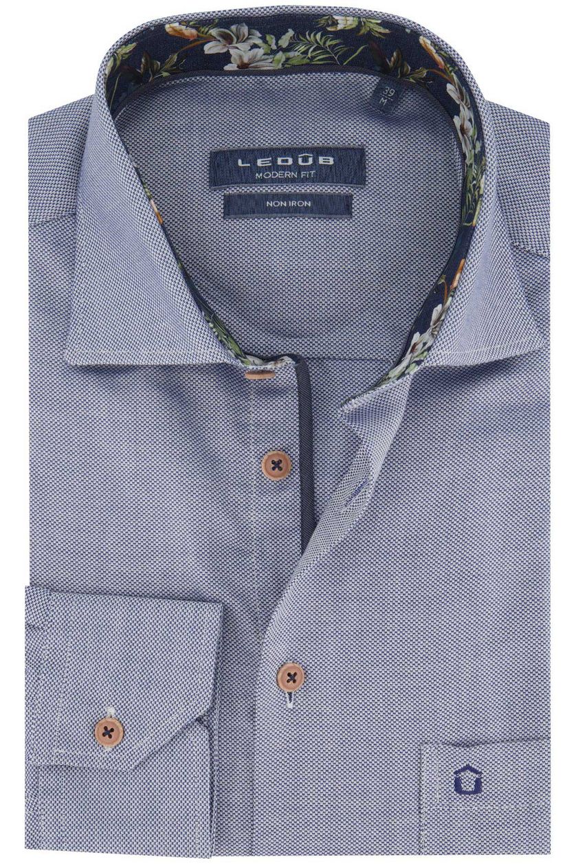 Ledub business overhemd Modern Fit blauw geprint 100% katoen normale fit