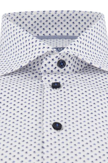 business overhemd Ledub blauw geprint katoen normale fit 