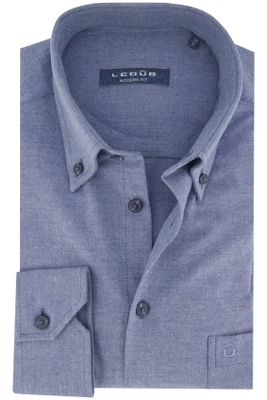 Ledub Ledub business overhemd normale fit blauw effen met borstzak