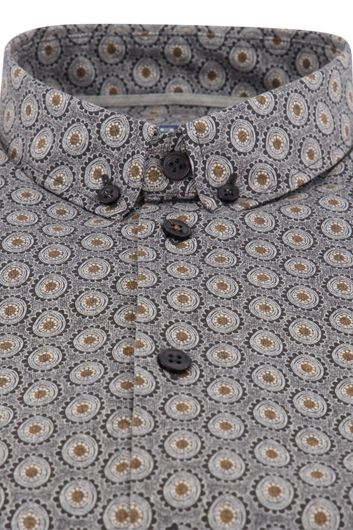 casual overhemd Ledub grijs geprint katoen normale fit 