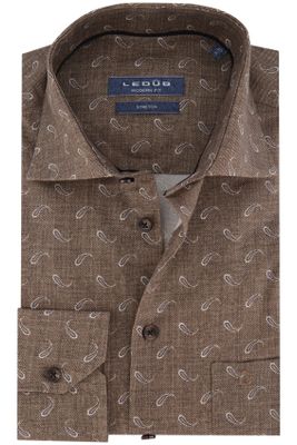 Ledub Ledub overhemd extra lange mouwen Modern Fit normale fit bruin geprint katoen