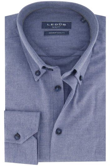 Ledub zakelijk overhemd slim fit blauw effen katoen