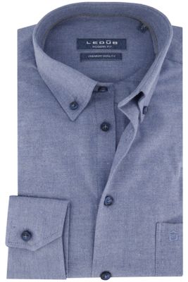 Ledub Ledub overhemd mouwlengte 7 Modern Fit blauw effen katoen normale fit