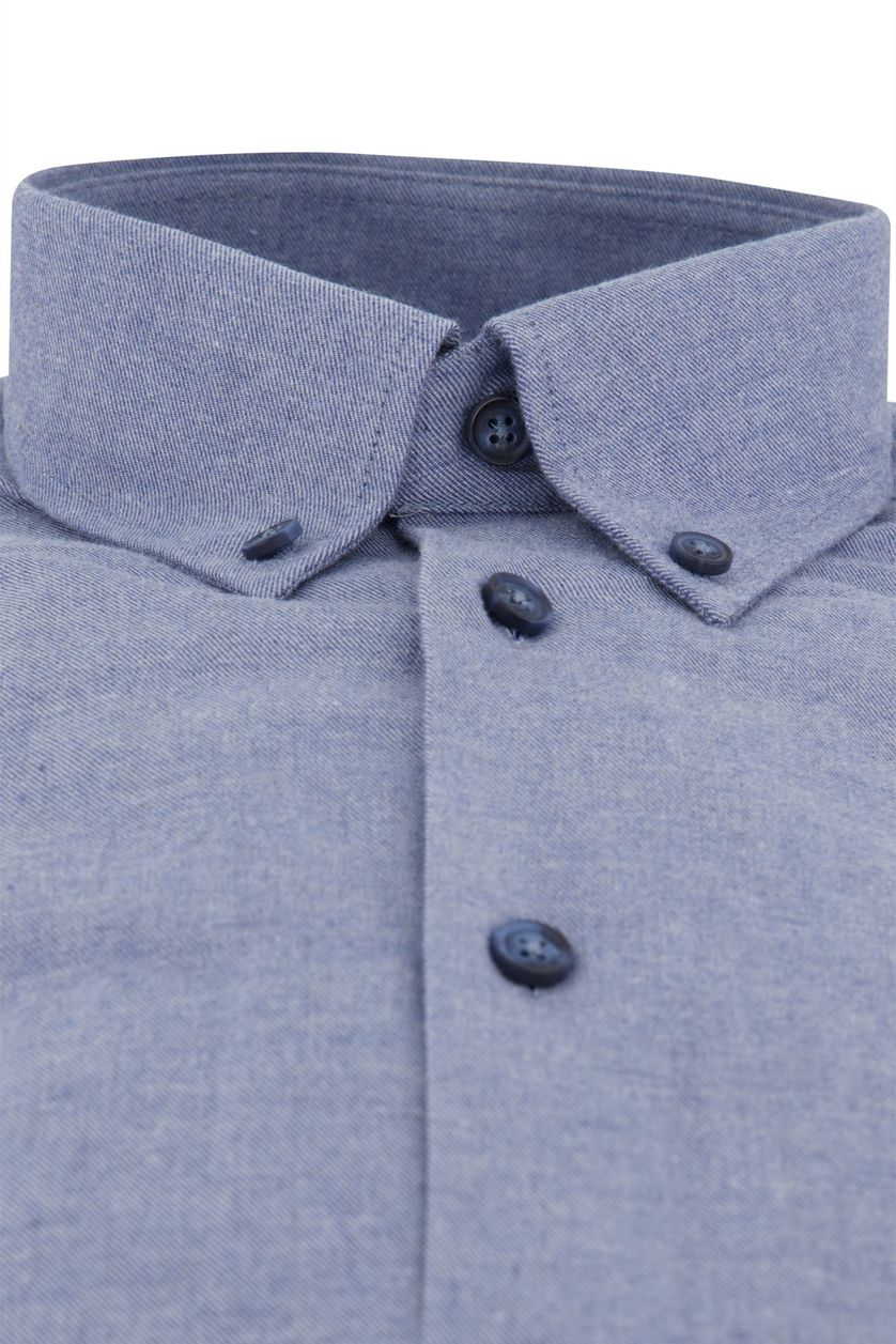 Ledub overhemd mouwlengte 7 Modern Fit blauw effen katoen normale fit