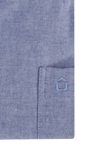 overhemd mouwlengte 7 Ledub Modern Fit blauw effen katoen normale fit 