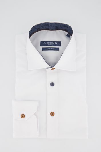 Ledub business overhemd Slim Fit slim fit wit effen katoen strijkvrij