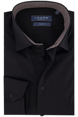 Ledub Ledub business overhemd Modern Fit zwart uni katoen