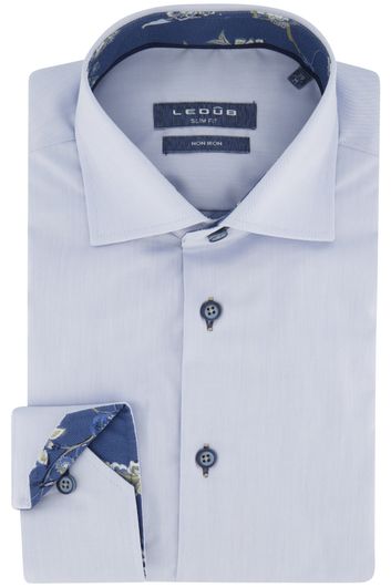 Ledub business overhemd slim fit blauw effen katoen