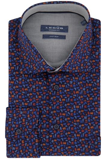 Ledub casual overhemd normale fit blauw geprint 100% katoen