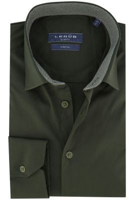 Ledub Ledub casual overhemd Slim Fit groen effen 100% katoen slim fit