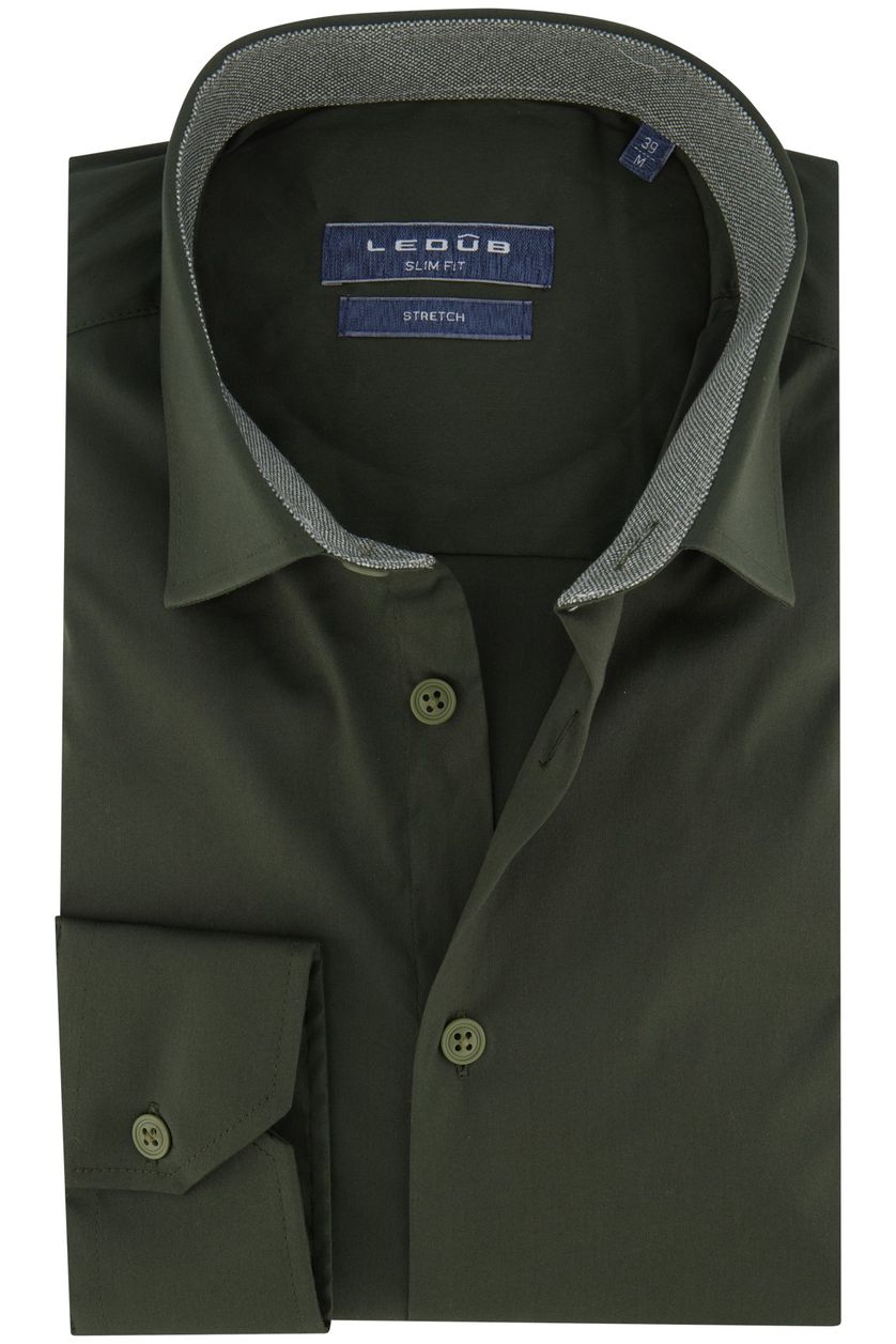 Ledub casual overhemd Slim Fit groen effen 100% katoen slim fit