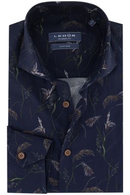Ledub Ledub zakelijk overhemd Modern Fit donkerblauw geprint katoen