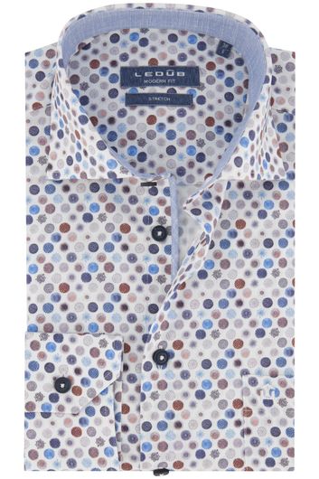 Ledub business overhemd Modern Fit normale fit wit met multicolor print katoen