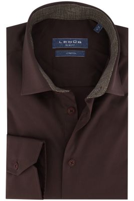 Ledub Ledub zakelijk overhemd Slim Fit donkerbruin uni