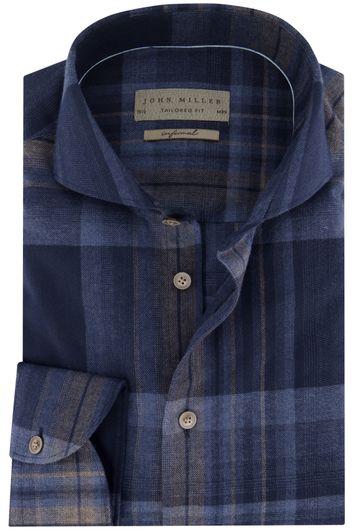 John Miller business overhemd John Miller Tailored Fit normale fit donkerblauw geruit katoen
