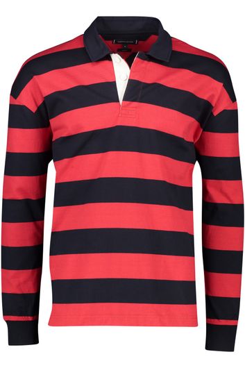 Tommy Hilfiger rugby trui normale fit rood donkerblauw gestreept katoen