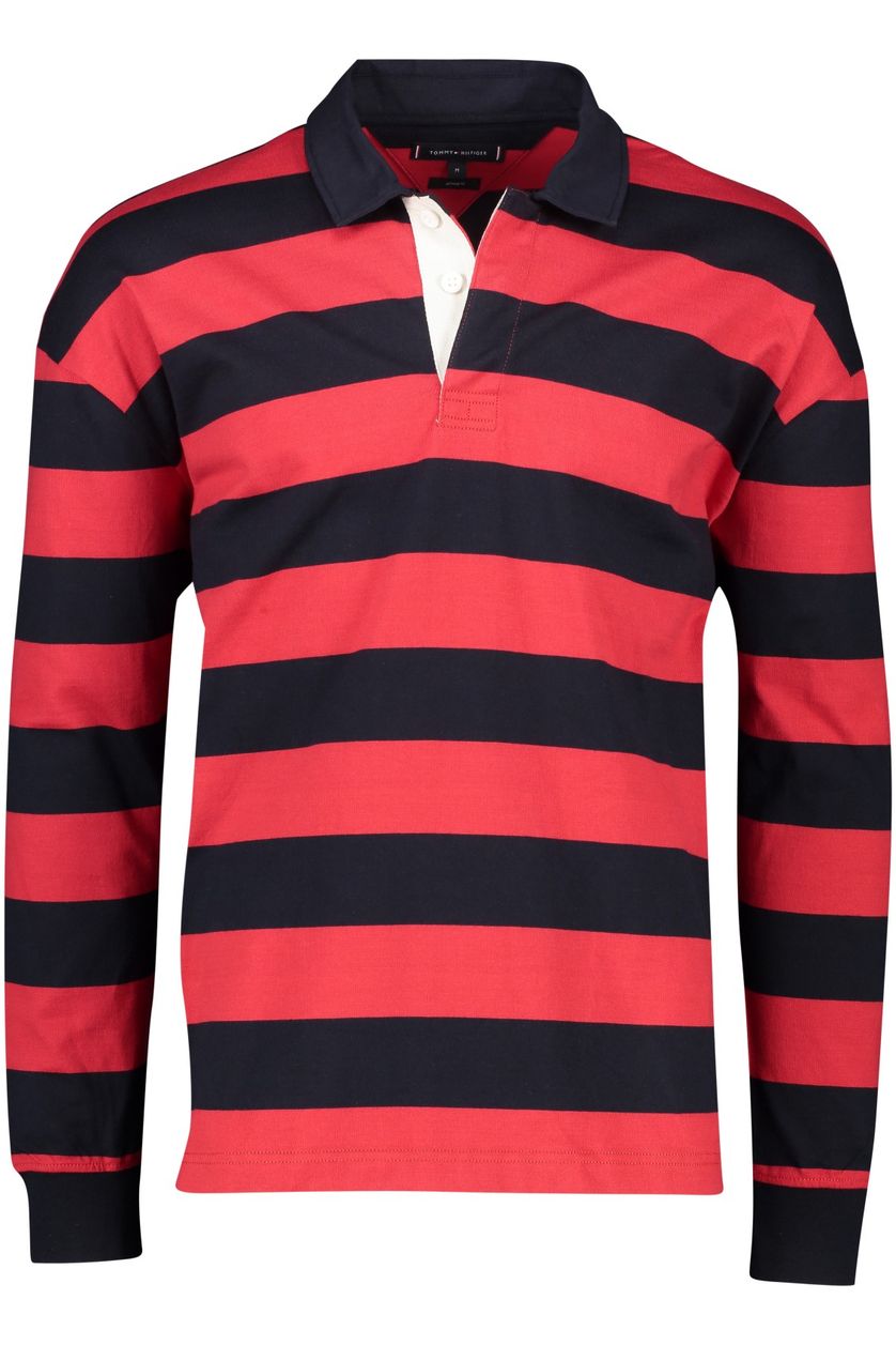 Tommy Hilfiger rugby trui normale fit rood navy gestreept katoen