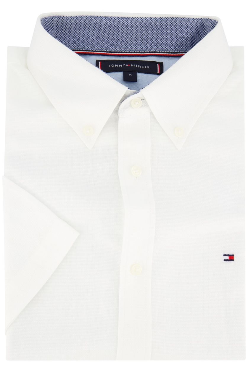 Overhemd Tommy Hilfiger casual korte mouw normale fit wit effen katoen