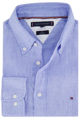 Tommy Hilfiger Tommy Hilfiger casual overhemd normale fit blauw effen 100% linnen