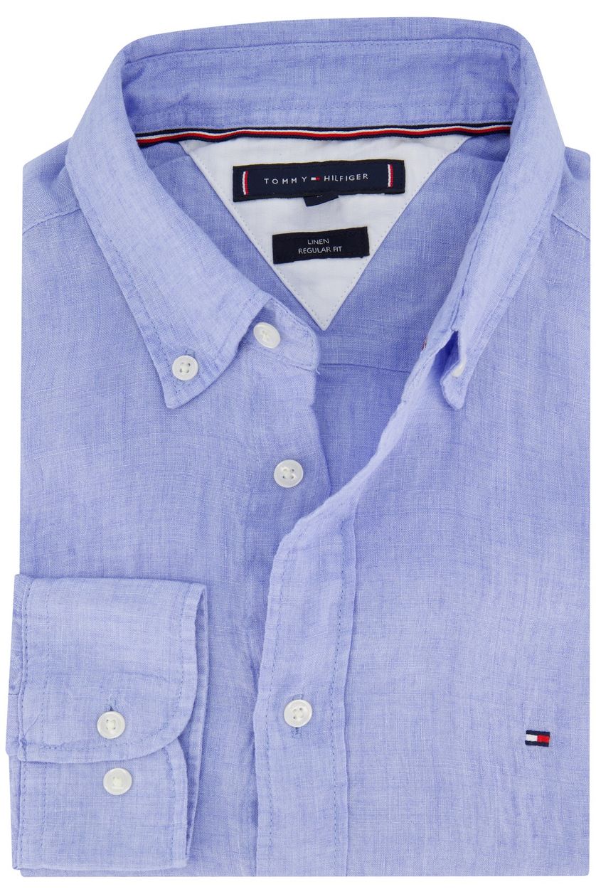 Tommy Hilfiger casual overhemd Regular Fit blauw effen linnen