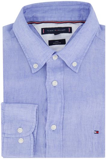 Tommy Hilfiger casual overhemd normale fit blauw effen 100% linnen