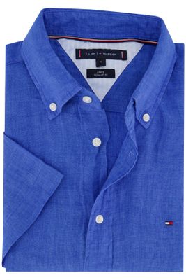 Tommy Hilfiger Tommy Hilfiger casual overhemd korte mouw normale fit blauw effen linnen