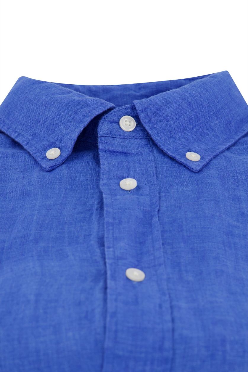 Casual Tommy Hilfiger overhemd korte mouw normale fit blauw effen linnen