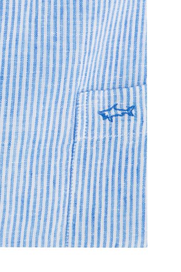 Paul & Shark casual overhemd korte mouw wijde fit blauw wit gestreept linnen