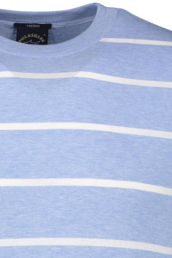 Paul & Shark trui ronde hals lichtblauw wit gestreept katoen