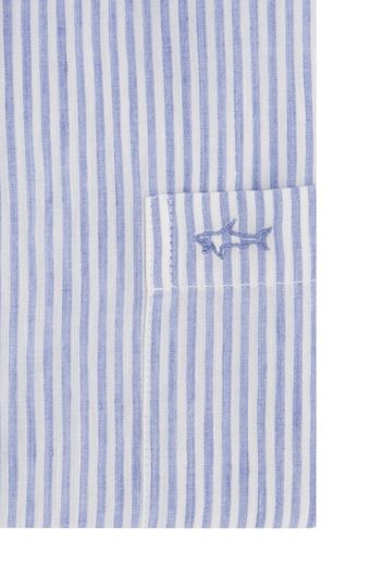 Paul & Shark casual overhemd korte mouw wijde fit blauw gestreept linnen