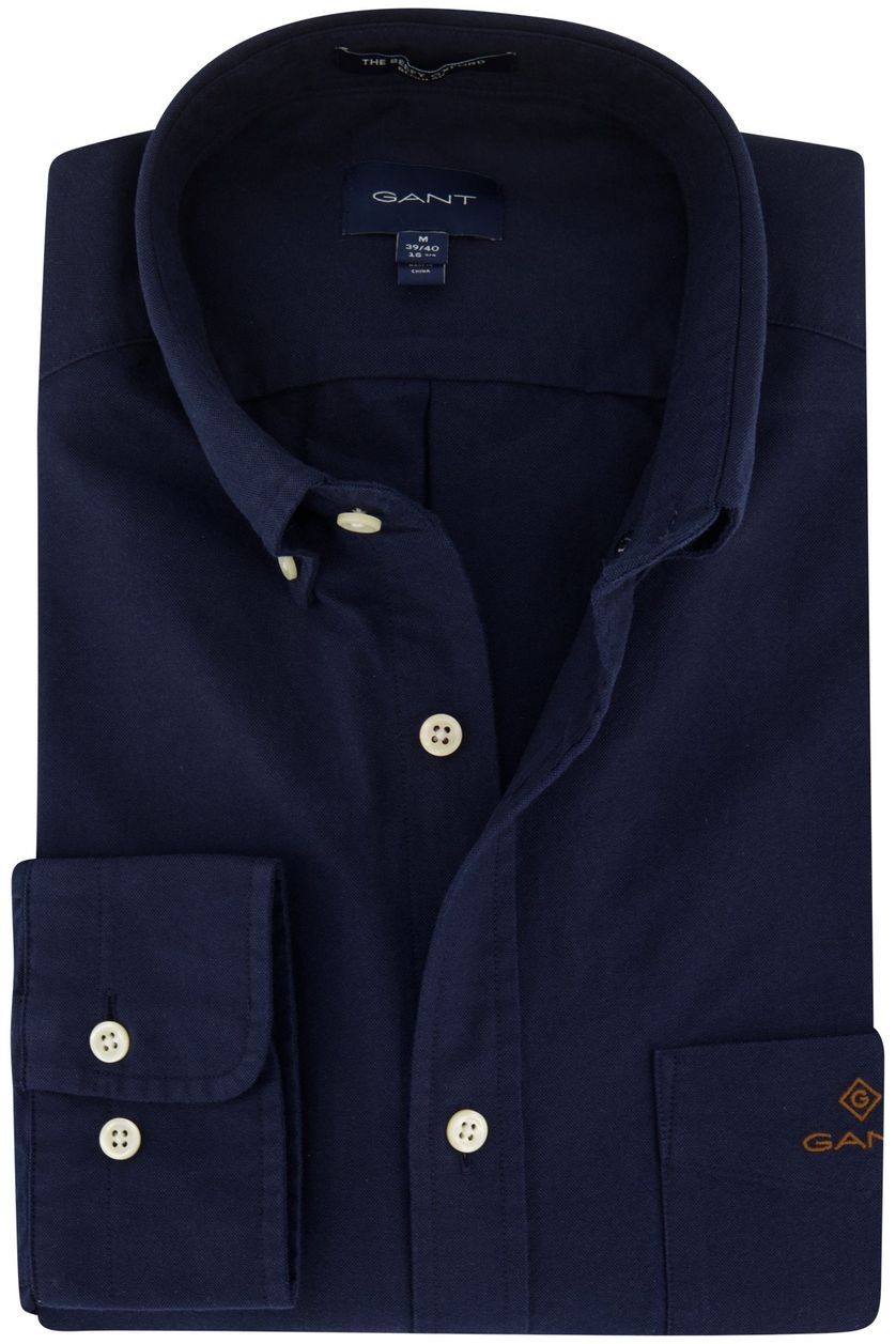 Gant casual overhemd normale fit donkerblauw effen katoen