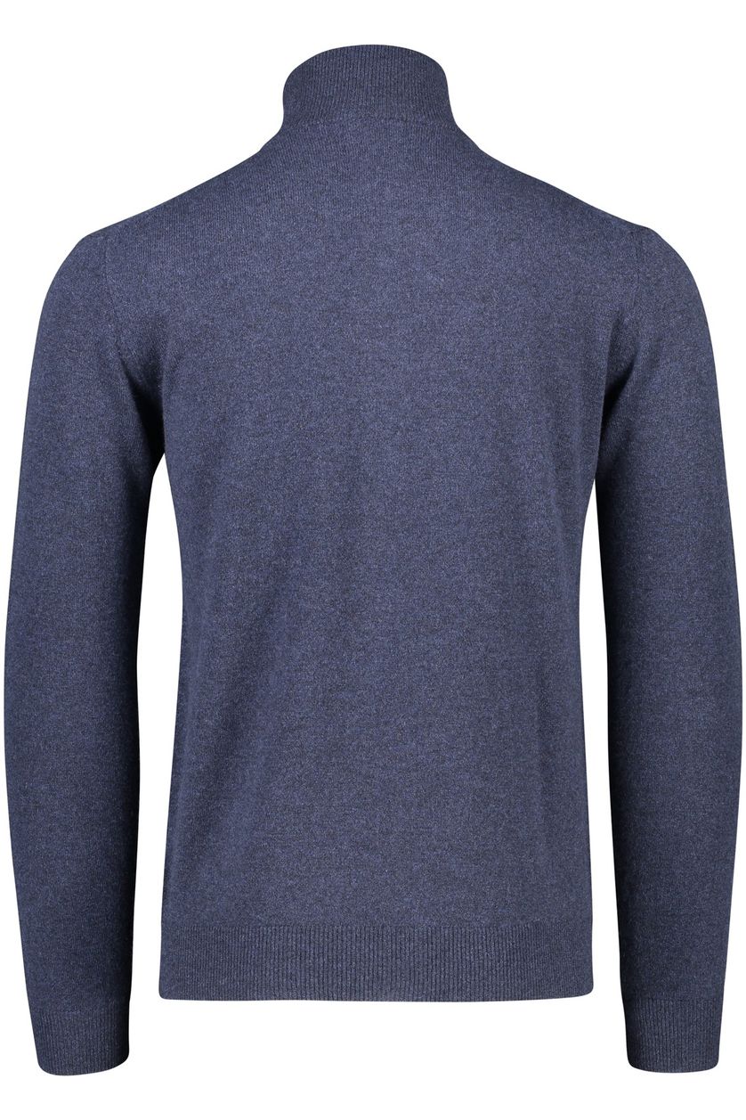 Gant vest blauw effen lamswol opstaande kraag rits logo