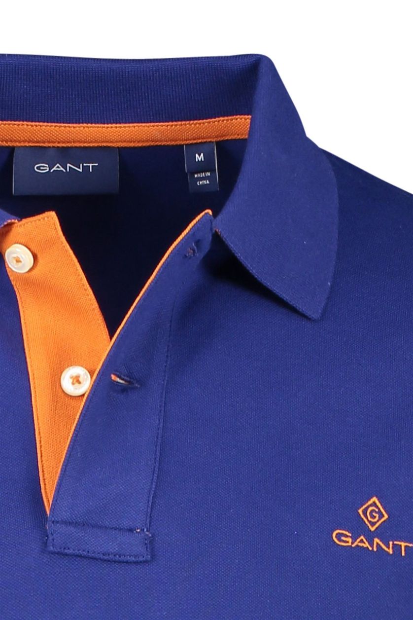 Gant polo oranje logo blauw effen katoen normale fit