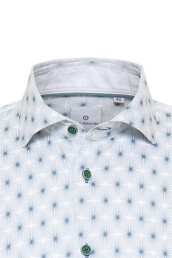 Blue Industry casual overhemd slim fit groene knopen lichtblauw geprint 
