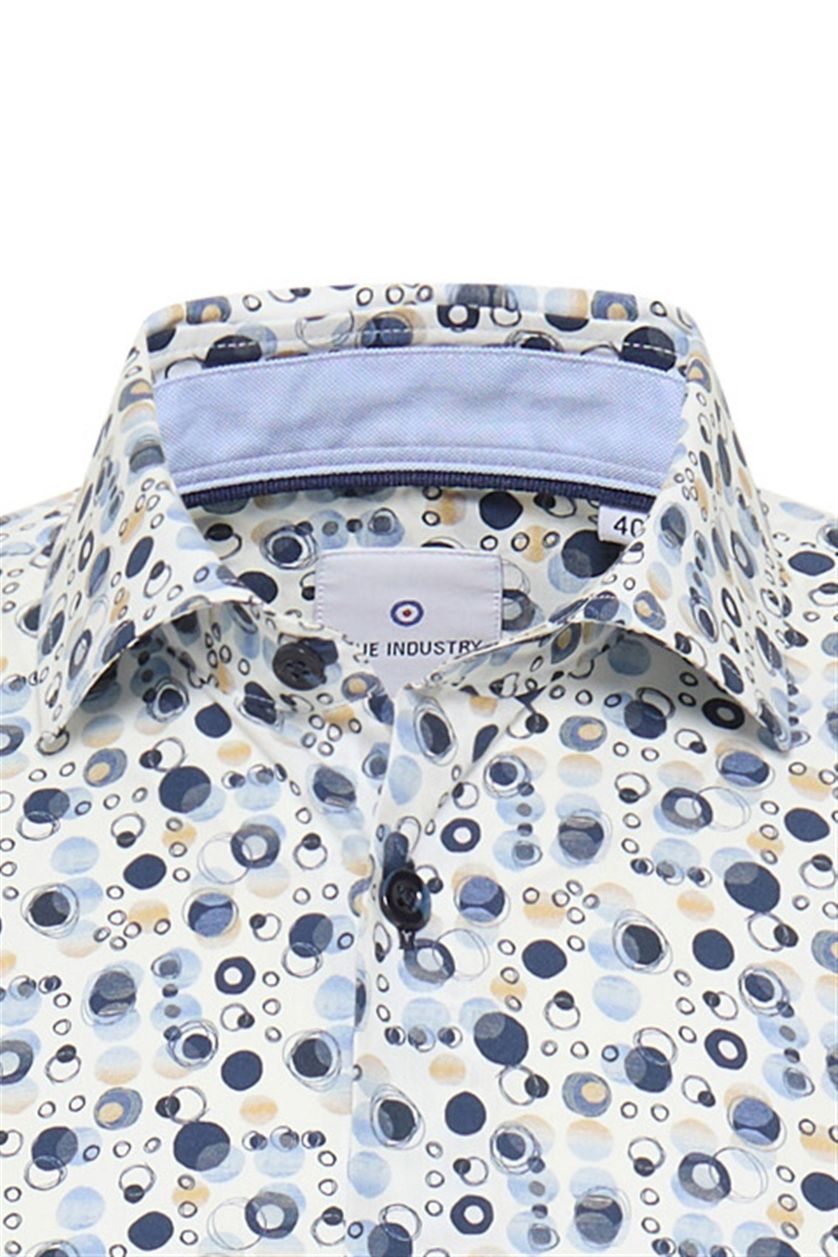 Blue Industry casual overhemd slim fit blauw geprint katoen semi-wide spread boord