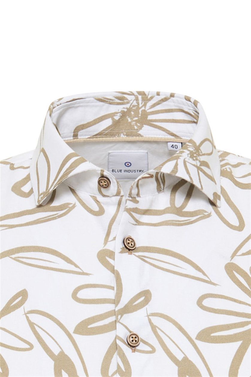 Blue Industry casual overhemd wit en bruin bloemen print linnen slim fit