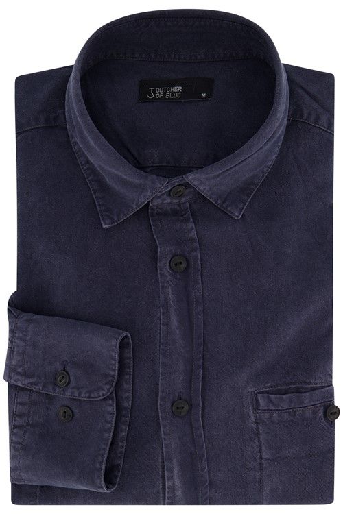 Butcher of Blue casual overhemd normale fit donkerblauw effen 100% Tencel