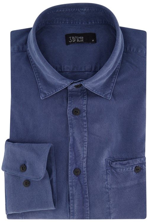 Butcher of Blue casual overhemd normale fit blauw effen wide spread boord