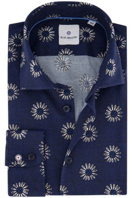 Blue Industry Blue Industry casual overhemd slim fit donkerblauw bloemen print katoen
