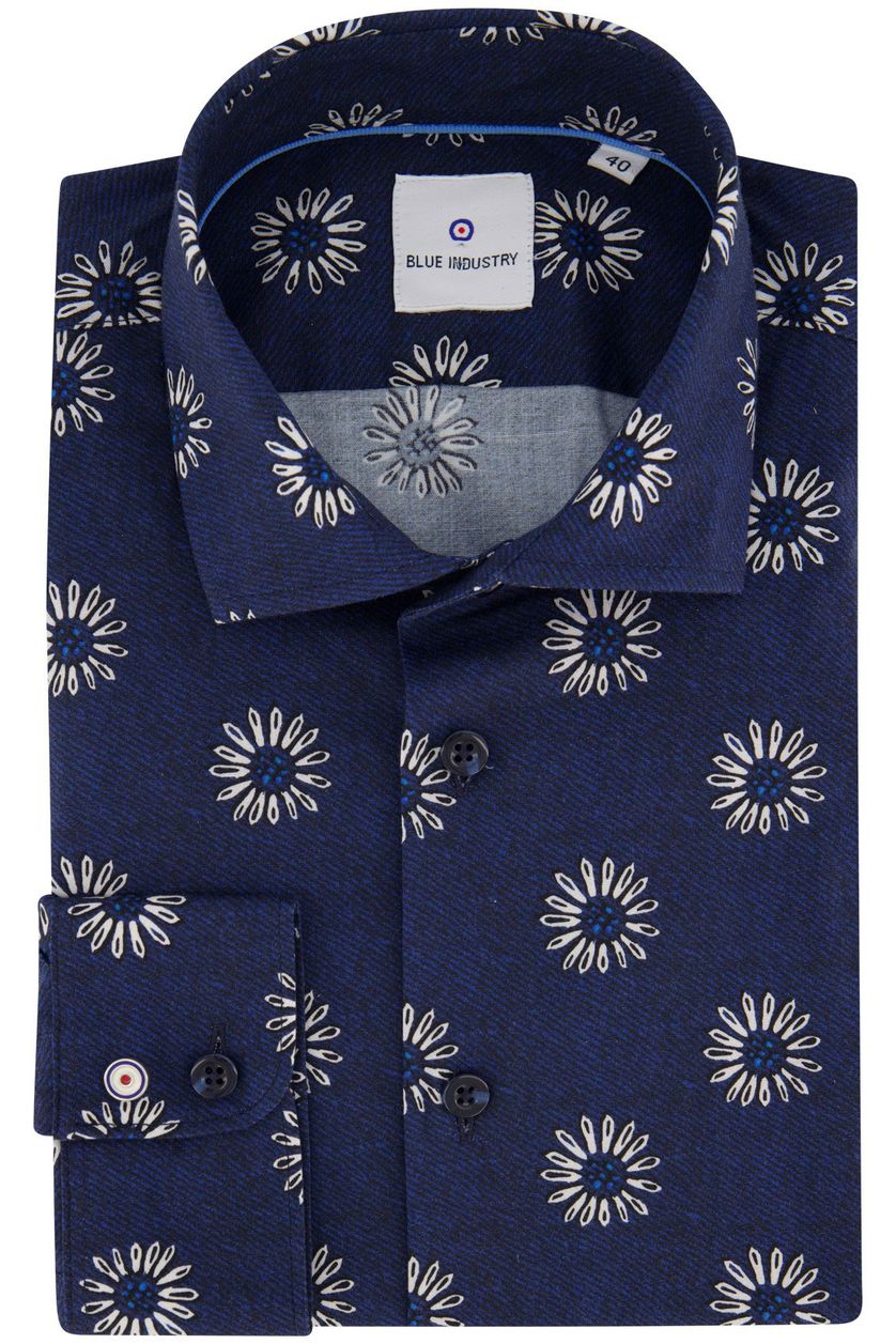 Blue Industry casual overhemd slim fit katoen donkerblauw bloemen print