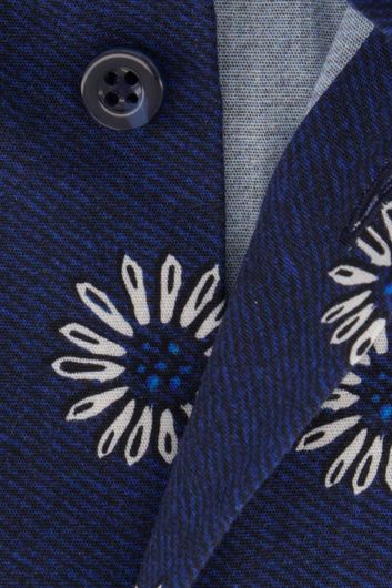 Blue Industry casual overhemd slim fit donkerblauw bloemen print katoen