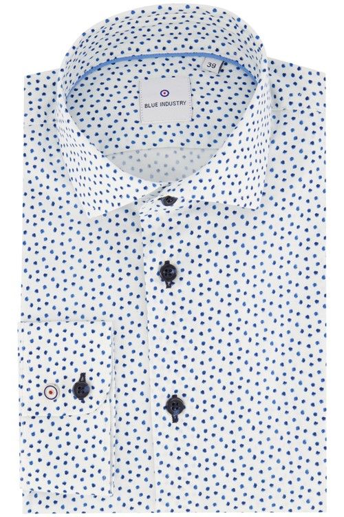 Casual Blue Industry overhemd slim fit blauw wit geprint katoen