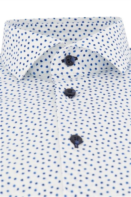 Casual Blue Industry overhemd slim fit blauw wit geprint katoen